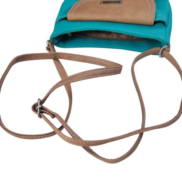 MultiSac Turquoise & Tan Faux Leather Mini Crossbody Bag - Picture 12 of 13